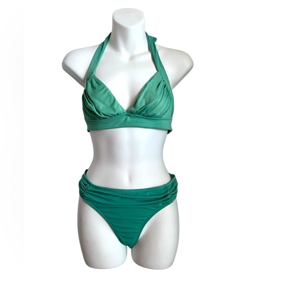 J Crew Bikini Bottom Small Green Banded Pleated